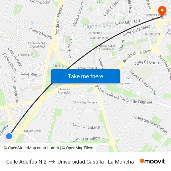 Calle Adelfas N 2 to Universidad Castilla - La Mancha map