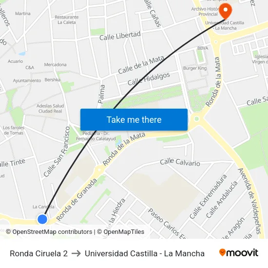Ronda Ciruela 2 to Universidad Castilla - La Mancha map