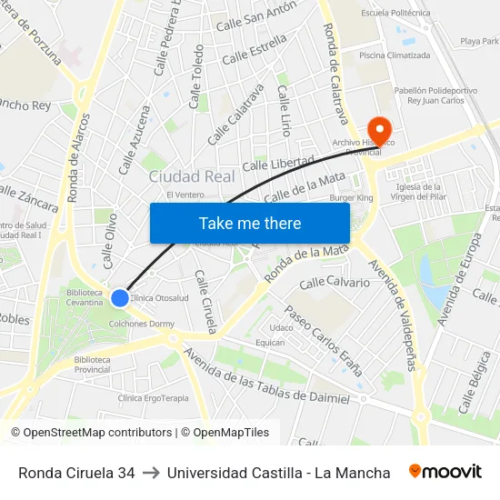 Ronda Ciruela 34 to Universidad Castilla - La Mancha map