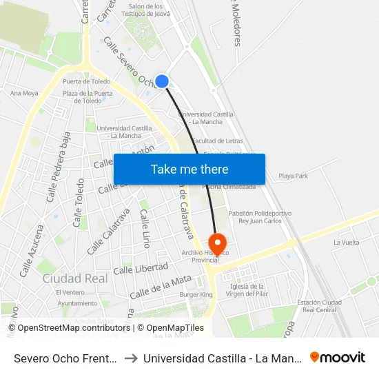 Severo Ocho Frente 8 to Universidad Castilla - La Mancha map