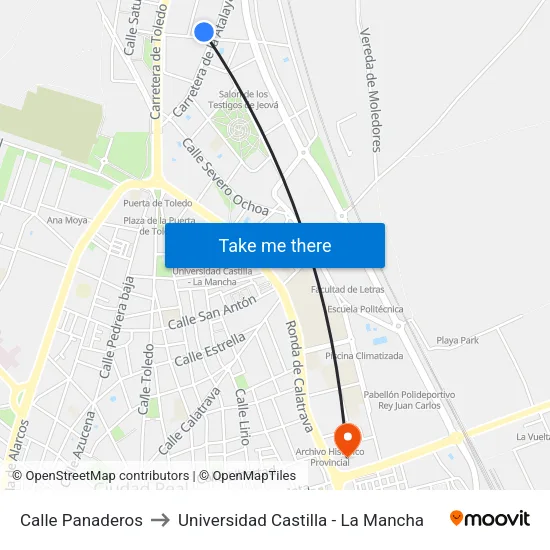 Calle Panaderos to Universidad Castilla - La Mancha map
