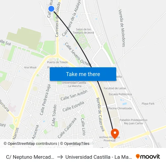 C/ Neptuno Mercadona to Universidad Castilla - La Mancha map