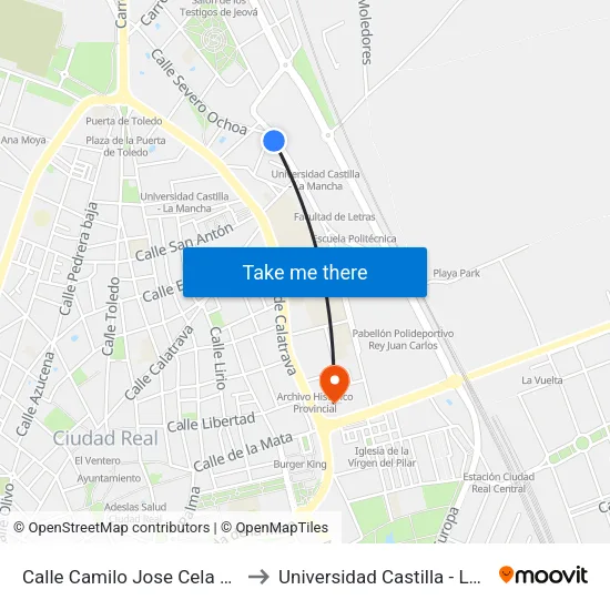 Calle Camilo Jose Cela Numero 1 to Universidad Castilla - La Mancha map
