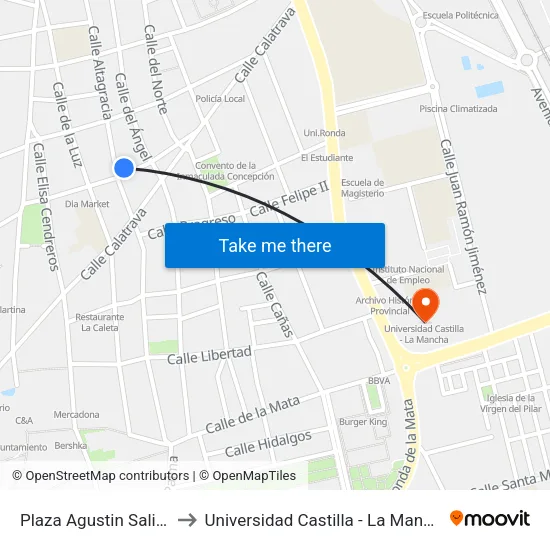 Plaza Agustin Salido to Universidad Castilla - La Mancha map