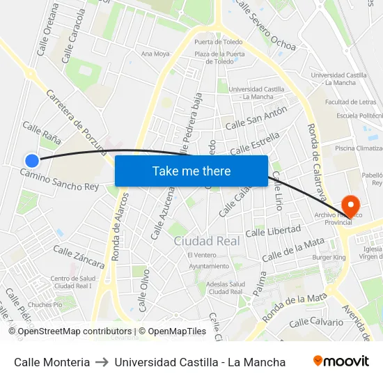 Calle Monteria to Universidad Castilla - La Mancha map