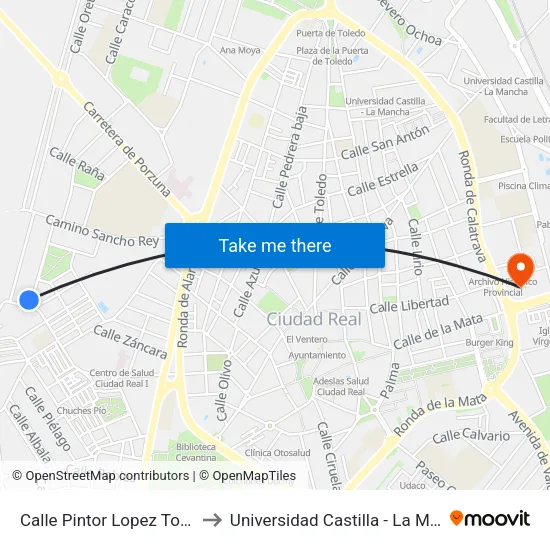 Calle Pintor Lopez Torres 2 to Universidad Castilla - La Mancha map
