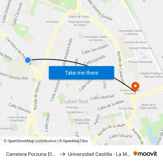 Carretera Porzuna Eleclerc to Universidad Castilla - La Mancha map