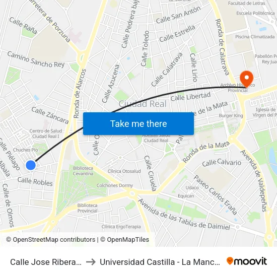Calle Jose Ribera 2 to Universidad Castilla - La Mancha map