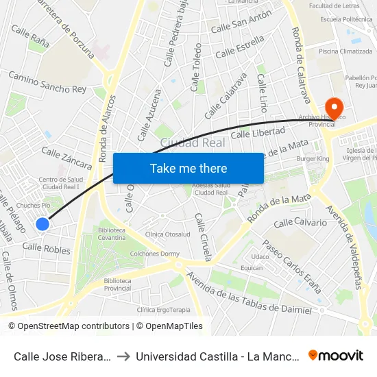Calle Jose Ribera 1 to Universidad Castilla - La Mancha map