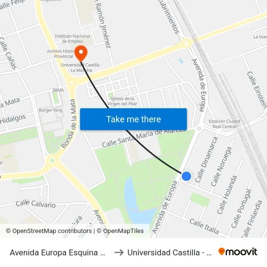 Avenida Europa Esquina Gran Bretaña to Universidad Castilla - La Mancha map