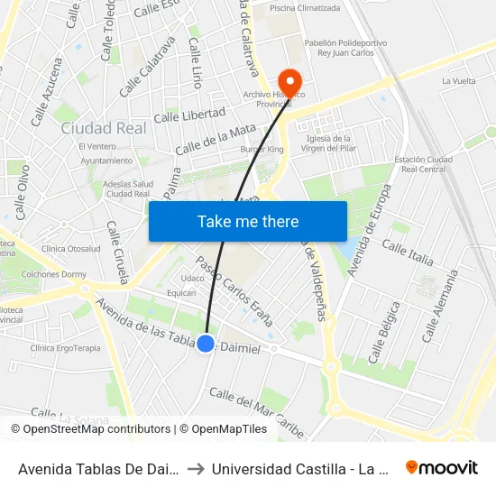 Avenida Tablas De Daimiel 2 to Universidad Castilla - La Mancha map