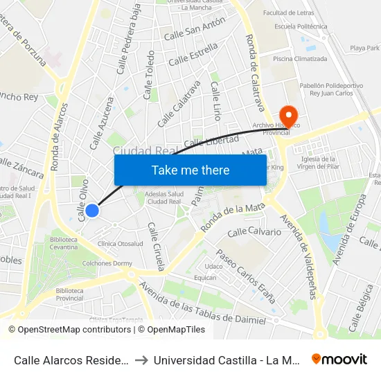 Calle Alarcos Residencia to Universidad Castilla - La Mancha map