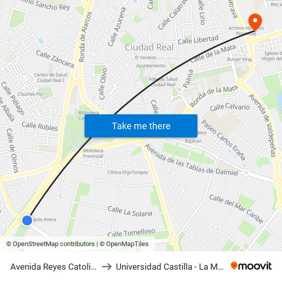 Avenida Reyes Catolicos I to Universidad Castilla - La Mancha map