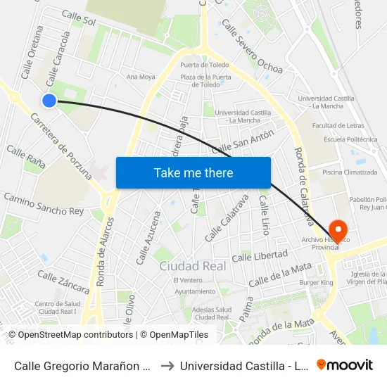 Calle Gregorio Marañon Residencia to Universidad Castilla - La Mancha map