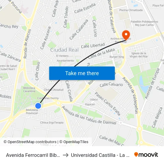 Avenida Ferrocarril Biblioteca to Universidad Castilla - La Mancha map