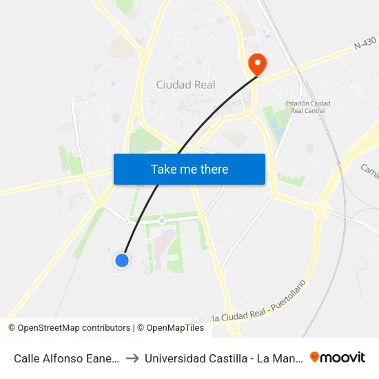 Calle Alfonso Eanes 2 to Universidad Castilla - La Mancha map