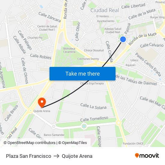 Plaza San Francisco to Quijote Arena map