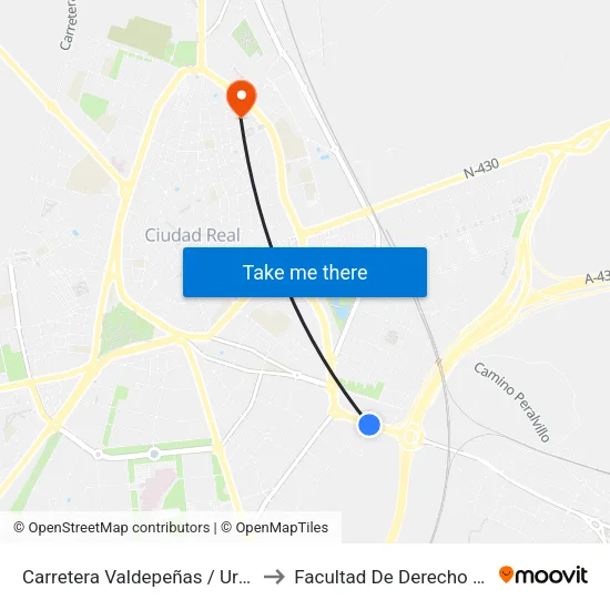 Carretera Valdepeñas / Urbanización La Carolina to Facultad De Derecho Y Ciencias Sociales map