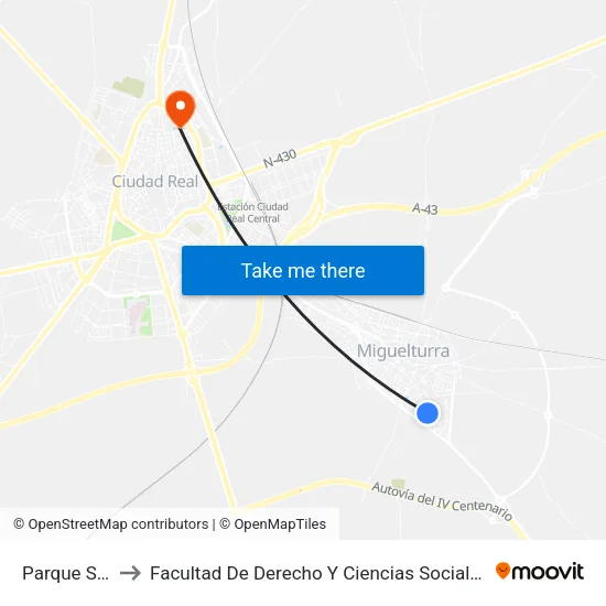 Parque Sol to Facultad De Derecho Y Ciencias Sociales map