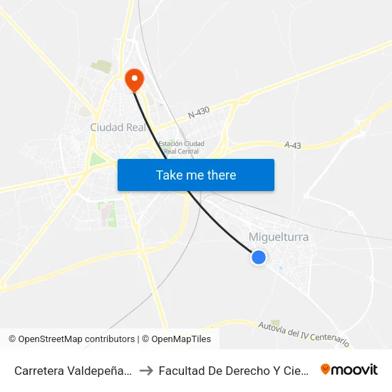 Carretera Valdepeñas / Pardillo to Facultad De Derecho Y Ciencias Sociales map
