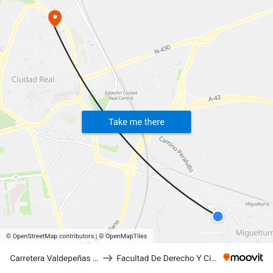 Carretera Valdepeñas / Los Álamos to Facultad De Derecho Y Ciencias Sociales map