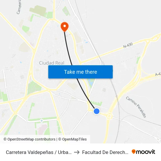 Carretera Valdepeñas / Urbanización La Carolina (Frente) to Facultad De Derecho Y Ciencias Sociales map
