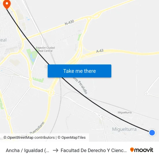 Ancha / Igualdad (Esquina) to Facultad De Derecho Y Ciencias Sociales map