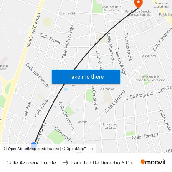 Calle Azucena Frente Numero 23 to Facultad De Derecho Y Ciencias Sociales map