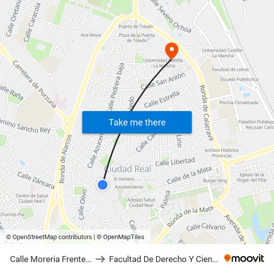 Calle Moreria Frente Mercado to Facultad De Derecho Y Ciencias Sociales map