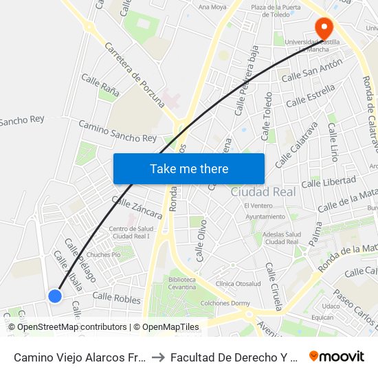Camino Viejo Alarcos Frente Numero 21 to Facultad De Derecho Y Ciencias Sociales map