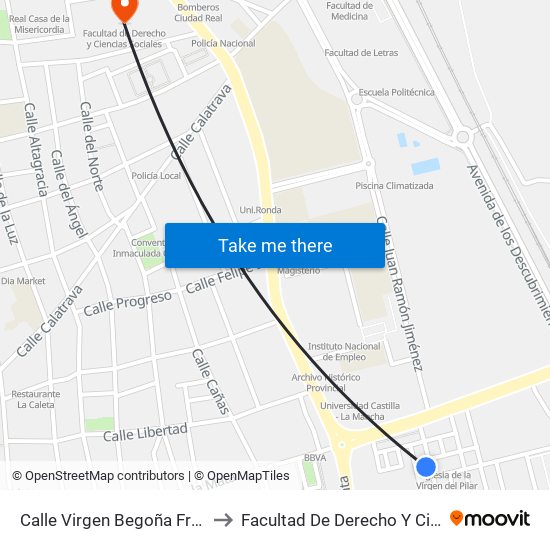 Calle Virgen Begoña Frente Parroquia to Facultad De Derecho Y Ciencias Sociales map
