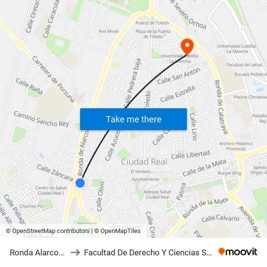 Ronda Alarcos 22 to Facultad De Derecho Y Ciencias Sociales map