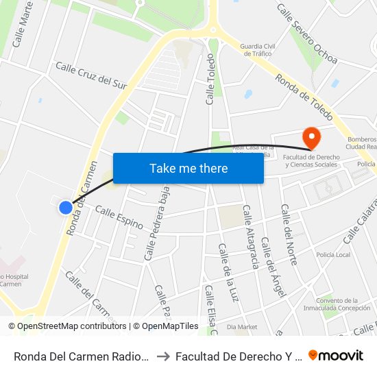 Ronda Del Carmen Radio Nacional Española to Facultad De Derecho Y Ciencias Sociales map