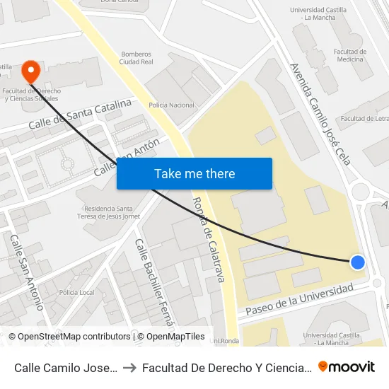 Calle Camilo Jose Cela 3 to Facultad De Derecho Y Ciencias Sociales map