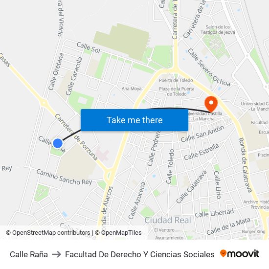 Calle Raña to Facultad De Derecho Y Ciencias Sociales map