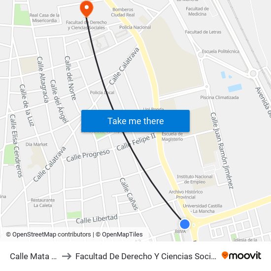 Calle Mata 41 to Facultad De Derecho Y Ciencias Sociales map