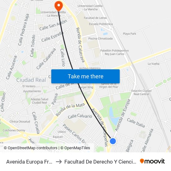 Avenida Europa Frente Dia to Facultad De Derecho Y Ciencias Sociales map