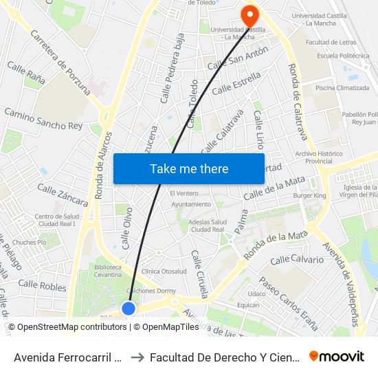 Avenida Ferrocarril Biblioteca to Facultad De Derecho Y Ciencias Sociales map