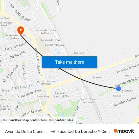 Avenida De La Ciencia Decathlon to Facultad De Derecho Y Ciencias Sociales map