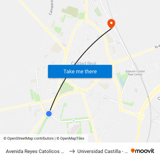 Avenida Reyes Catolicos Quijote Arena to Universidad Castilla - La Mancha map