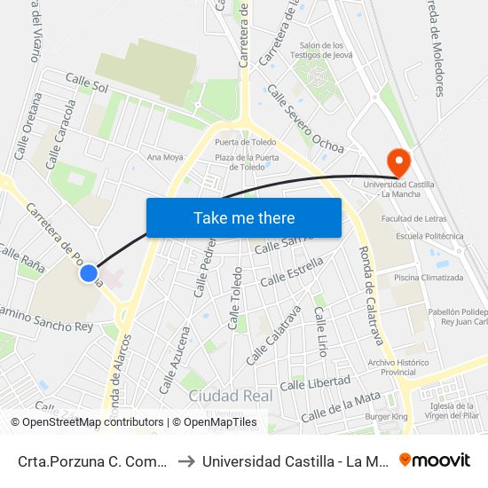 Crta.Porzuna C. Comercial to Universidad Castilla - La Mancha map