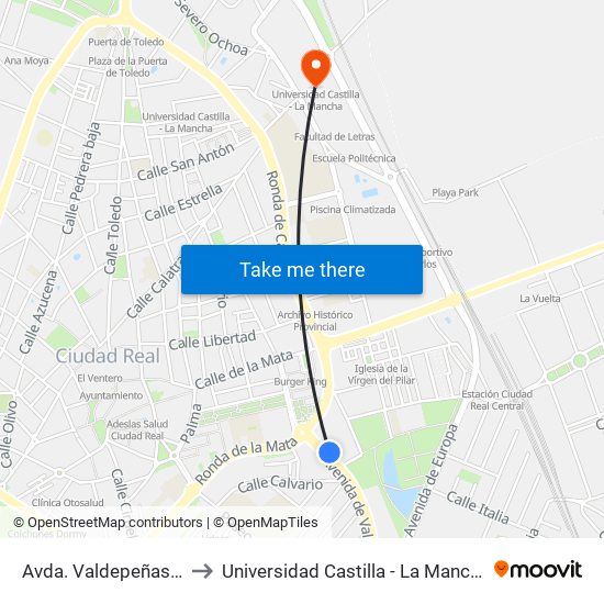Avda. Valdepeñas 1 to Universidad Castilla - La Mancha map