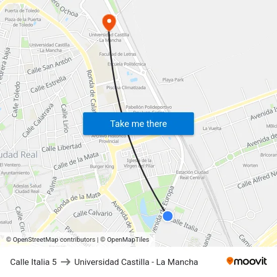 Calle Italia 5 to Universidad Castilla - La Mancha map
