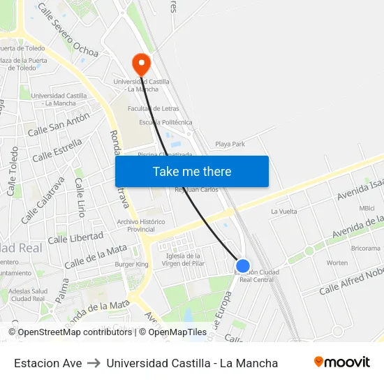 Estacion Ave to Universidad Castilla - La Mancha map