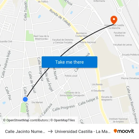 Calle Jacinto Numero 9 to Universidad Castilla - La Mancha map