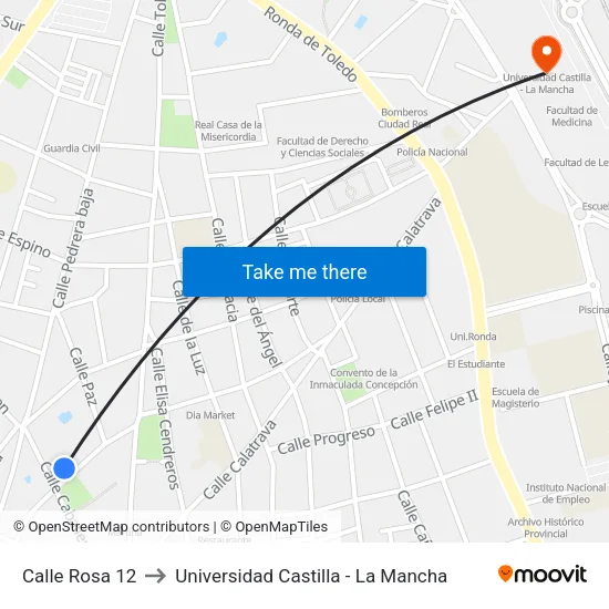 Calle Rosa 12 to Universidad Castilla - La Mancha map