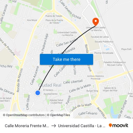 Calle Moreria Frente Mercado to Universidad Castilla - La Mancha map