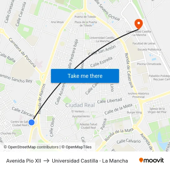 Avenida Pio XII to Universidad Castilla - La Mancha map