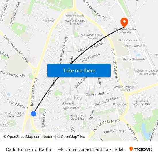 Calle Bernardo Balbuena 7 to Universidad Castilla - La Mancha map