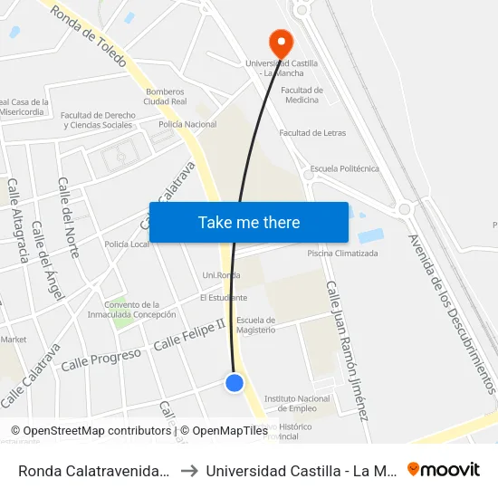 Ronda Calatravenidaa 30a to Universidad Castilla - La Mancha map